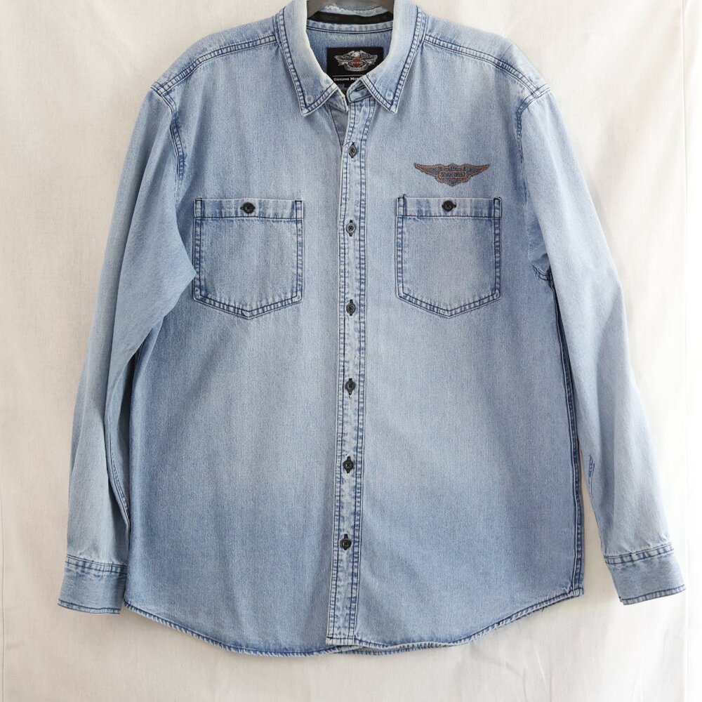 Mens Vintage Genuine Harley Davidson Long Sleeve Button Down Denim Size Large